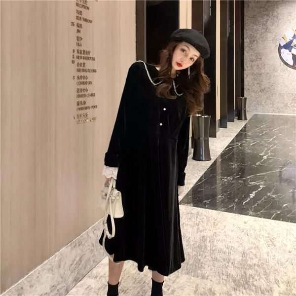 autumn lace stitching slimming velvet dress female loose long-sleeved doll collar mid-length college style casual dresses, Black;gray
autumn lace stitching slimming velvet dress female loose long-sleeved doll collar mid-length college style casual dresses, Black;gray