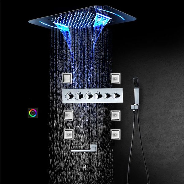 luxurious bathroom faucet shower system rain head 22.8"x14.9" led set mixer with thermostat valve bath tap chrome sets
luxurious bathroom faucet shower system rain head 22.8"x14.9" led set mixer with thermostat valve bath tap chrome sets