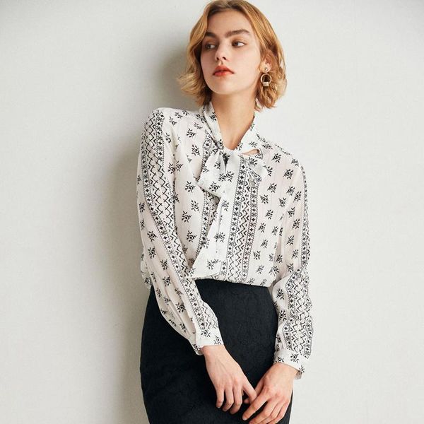 women's blouses & shirts 100% silk blouse women elegant style printed o neck long sleeve lace up pullover formal fashion, White
women's blouses & shirts 100% silk blouse women elegant style printed o neck long sleeve lace up pullover formal fashion, White