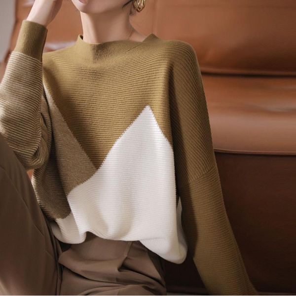 women's sweaters knitted pullover autumn and winter fashionable niche geometric contrast stitching loose lazy wool sweater ladies top, White;black
women's sweaters knitted pullover autumn and winter fashionable niche geometric contrast stitching loose lazy wool sweater ladies top, White;black