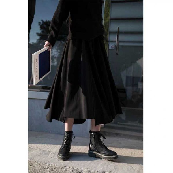 skirts spring summer 2021 style with high waist thin middle length for women's irregular a-line skirt covering span and, Black