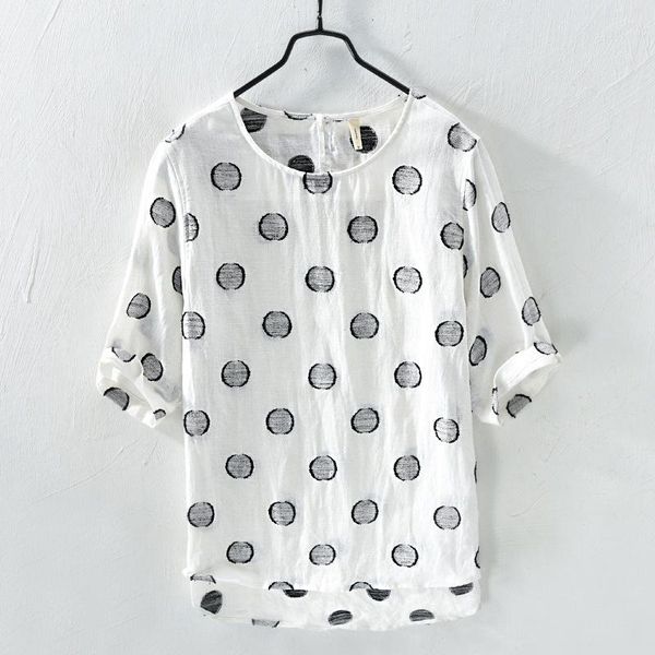 men's t-shirts half sleeve cotton linen tshirts dotted design summer round collar t shirts slim fit clothing for holiday, White;black
men's t-shirts half sleeve cotton linen tshirts dotted design summer round collar t shirts slim fit clothing for holiday, White;black