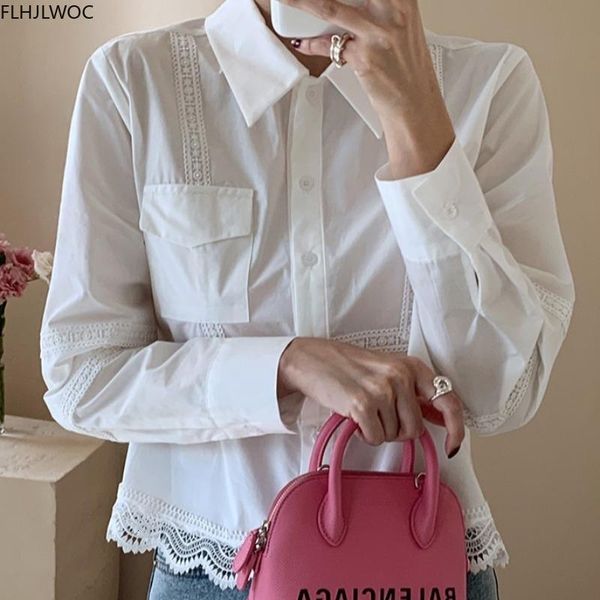 chic korean fashion women basic blouses solid color patchwork white lace short crop single breasted button shirts n285 women's &
chic korean fashion women basic blouses solid color patchwork white lace short crop single breasted button shirts n285 women's &