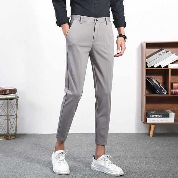 men's suits & blazers spring summer suit pants slim fashion solid color business casual men korean straight dress mens trousers, White;black 
men's suits & blazers spring summer suit pants slim fashion solid color business casual men korean straight dress mens trousers, White;black