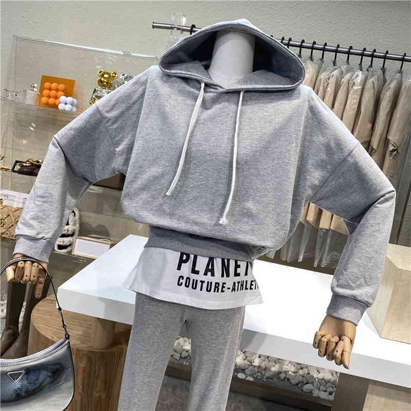 pant niche design return sewing letter two with loose hoodie + tall skinny waist tight pants stretch suit, White
pant niche design return sewing letter two with loose hoodie + tall skinny waist tight pants stretch suit, White