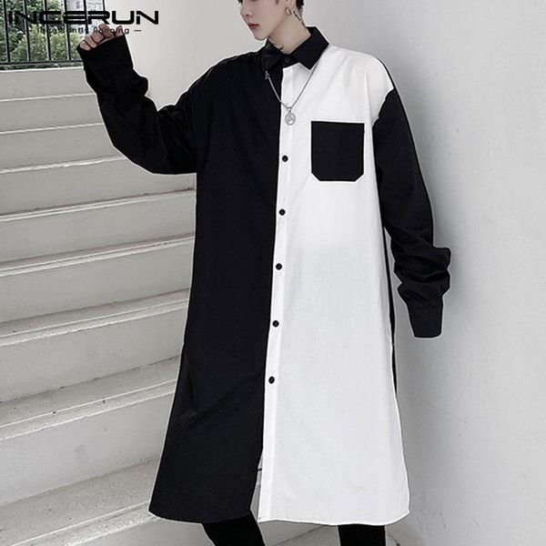 men's casual shirts 2021 fashion men shirt lapel long sleeve loose patchwork style camisas streetwear korean clothing incerun, White;black
men's casual shirts 2021 fashion men shirt lapel long sleeve loose patchwork style camisas streetwear korean clothing incerun, White;black