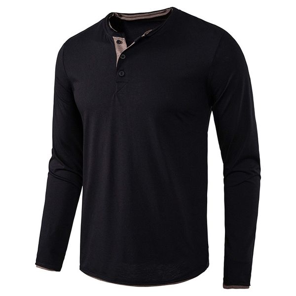 men's long sleeve autumn t-shirt men's solid henry clothing, White;black