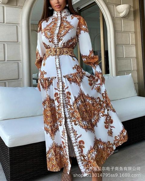 casual dresses printed stand collar waist dress, elegant club party retro print temperament dress, Black;gray
casual dresses printed stand collar waist dress, elegant club party retro print temperament dress, Black;gray