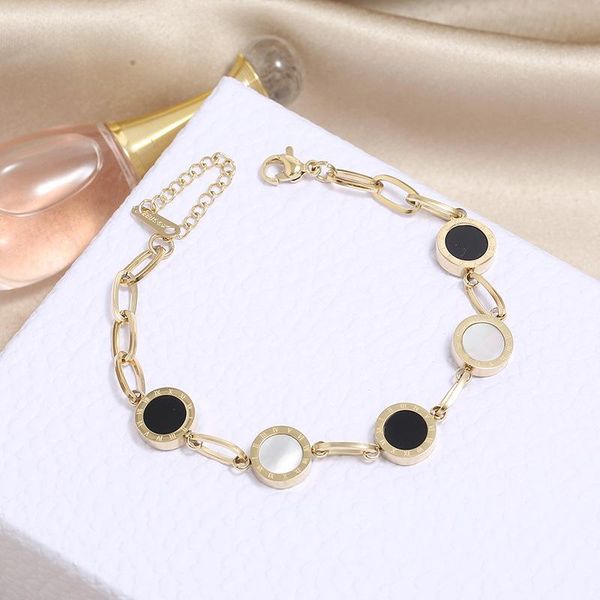 link, chain luxury jewery gold stainless steel roman number bracelet female shell classic bague, Black
link, chain luxury jewery gold stainless steel roman number bracelet female shell classic bague, Black