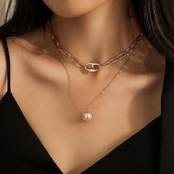 pendant necklaces pig nose shape necklace pearl chain for women double layer gold color personality jewelry female accessories, Silver
pendant necklaces pig nose shape necklace pearl chain for women double layer gold color personality jewelry female accessories, Silver