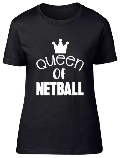 queen of netball fitted womens ladies t shirt, White;black 
queen of netball fitted womens ladies t shirt, White;black
