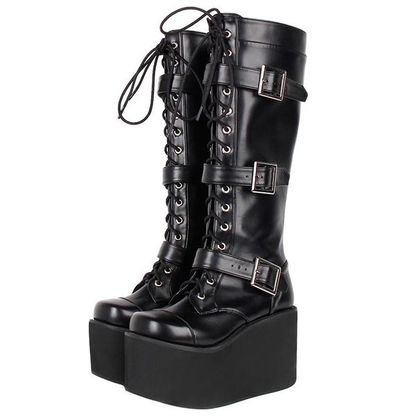 angelic imprint women motorcycle cool punk boots lady lolita shoes girl high heels pumps lace up 3 straps rivet 33-47 9708, Black
angelic imprint women motorcycle cool punk boots lady lolita shoes girl high heels pumps lace up 3 straps rivet 33-47 9708, Black