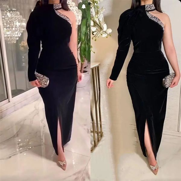 black velvet dubai prom dresses one long sleeves arabia evening party beaded slit custom made party gowns
black velvet dubai prom dresses one long sleeves arabia evening party beaded slit custom made party gowns