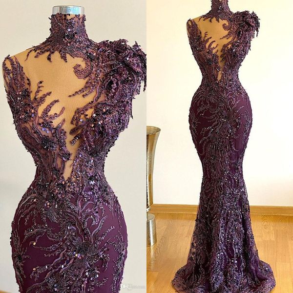 high neck lace mermaid evening dress luxurious sequin beading prom gowns floor length party second reception dresses, Black;red
high neck lace mermaid evening dress luxurious sequin beading prom gowns floor length party second reception dresses, Black;red