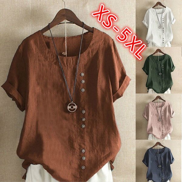 women summer vintage casual cotton and linens short sleeve t shirt ladies loose plus size button t shirt, White
women summer vintage casual cotton and linens short sleeve t shirt ladies loose plus size button t shirt, White