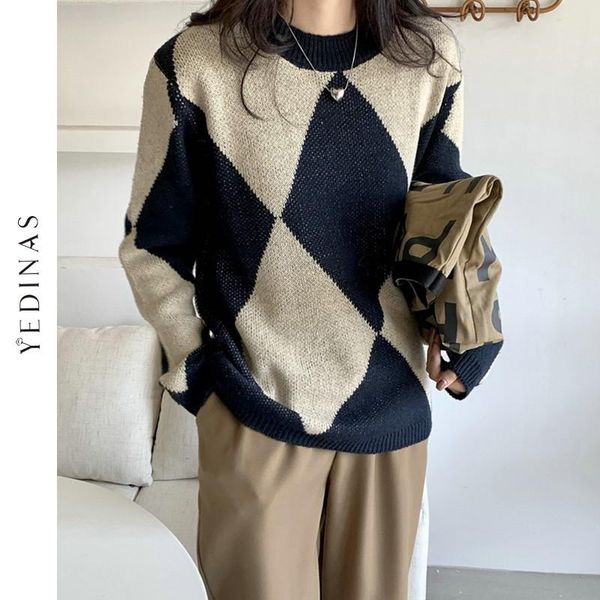 women's sweaters genayooa argyle sweater women o neck chic long sleeve pullover korean jumper ladies knit 2021 autumn winter casual, White;black
women's sweaters genayooa argyle sweater women o neck chic long sleeve pullover korean jumper ladies knit 2021 autumn winter casual, White;black