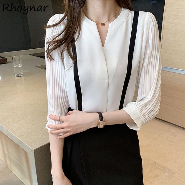 women's blouses & shirts women mature ladies office tender elegant female ins v-neck patchwork casual all-match three quarter ulzzang, White
women's blouses & shirts women mature ladies office tender elegant female ins v-neck patchwork casual all-match three quarter ulzzang, White