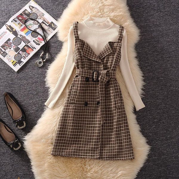 women's tracksuits women 2021 autumn winter fashion long sleeves knitted t-shirt + woolen blend plaid dress 2pcs sets female casual sui, Gray
women's tracksuits women 2021 autumn winter fashion long sleeves knitted t-shirt + woolen blend plaid dress 2pcs sets female casual sui, Gray