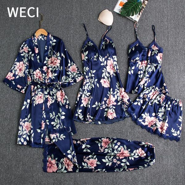 women's sleepwear weci 5pcs silk robe sleep suit lace satin pajamas gown set v-neck cami nighties pijama home nightwear spring nightdre, Black;red
women's sleepwear weci 5pcs silk robe sleep suit lace satin pajamas gown set v-neck cami nighties pijama home nightwear spring nightdre, Black;red