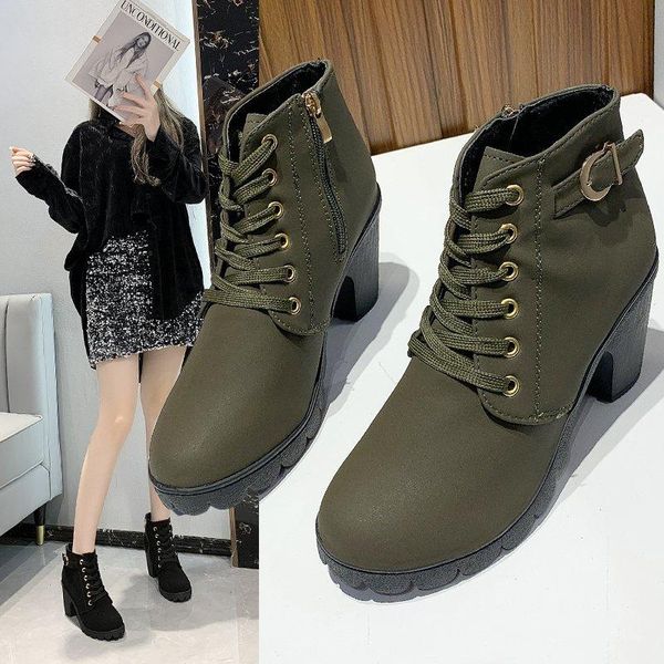dress shoes autumn and winter women's single round head high heel boots british style bare thick soled, Black
dress shoes autumn and winter women's single round head high heel boots british style bare thick soled, Black