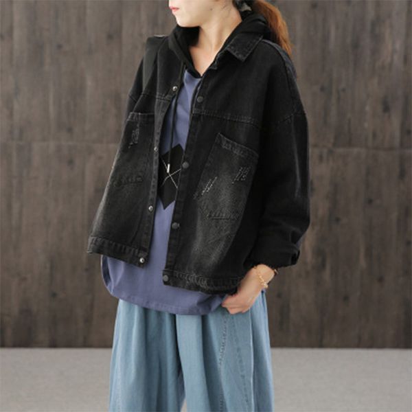 fall style arts women long sleeve single breasted denim short coats double vintage jackets size m449, Black;brown
fall style arts women long sleeve single breasted denim short coats double vintage jackets size m449, Black;brown