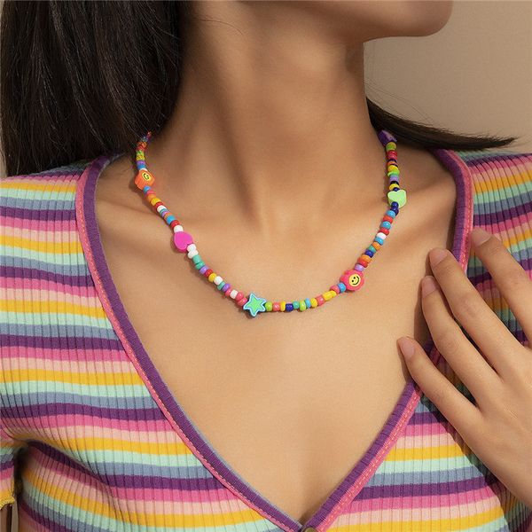women handmade soft pottery smile face choker five-pointed star heart clavicle chain european colorful sweater dress necklaces jewelry acces, Golden;silver
women handmade soft pottery smile face choker five-pointed star heart clavicle chain european colorful sweater dress necklaces jewelry acces, Golden;silver
