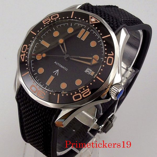 41mm black dial automatic watch nh35 miyota 8215 movement rubber band date ceramic bezel indicator, Slivery;brown
41mm black dial automatic watch nh35 miyota 8215 movement rubber band date ceramic bezel indicator, Slivery;brown