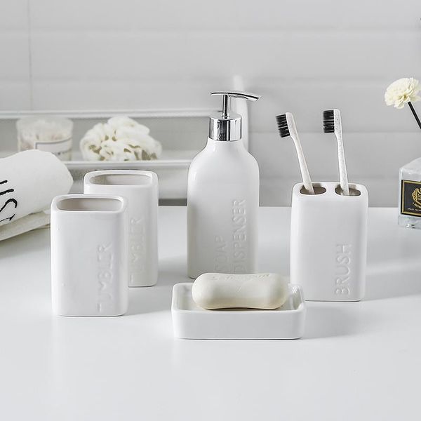 ceramic bathroom 5-piece set european mouthwash cup toothbrush holder lotion bottle supplies pure white bath accessory
ceramic bathroom 5-piece set european mouthwash cup toothbrush holder lotion bottle supplies pure white bath accessory