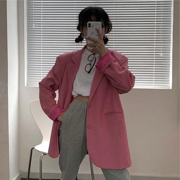women's suits & blazers 2021 loose light blazer autumn single buttons female suit jacket full sleeve outwear femme, White;black
women's suits & blazers 2021 loose light blazer autumn single buttons female suit jacket full sleeve outwear femme, White;black