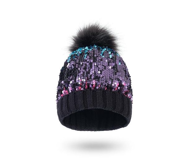 caps & hats autumn sequin knitted hat ladies fur ball thick winter baotou woolen cap, Yellow 
caps & hats autumn sequin knitted hat ladies fur ball thick winter baotou woolen cap, Yellow