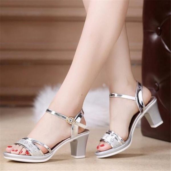 summer style sandals women's thick with bright leather square shoes gold silver word buckle ladies, Black
summer style sandals women's thick with bright leather square shoes gold silver word buckle ladies, Black
