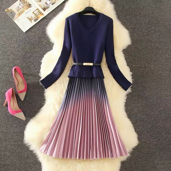 elegant knitted patchwork gradient pink pleated women long sleeve sweater office one-piece midi dress with belt 210416, Black;gray
elegant knitted patchwork gradient pink pleated women long sleeve sweater office one-piece midi dress with belt 210416, Black;gray