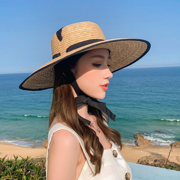 wide brim hats 2021 women raffia hand weave straw hat travel beach big sun flat shade cap black ribbon bandage summer, Blue;gray
wide brim hats 2021 women raffia hand weave straw hat travel beach big sun flat shade cap black ribbon bandage summer, Blue;gray