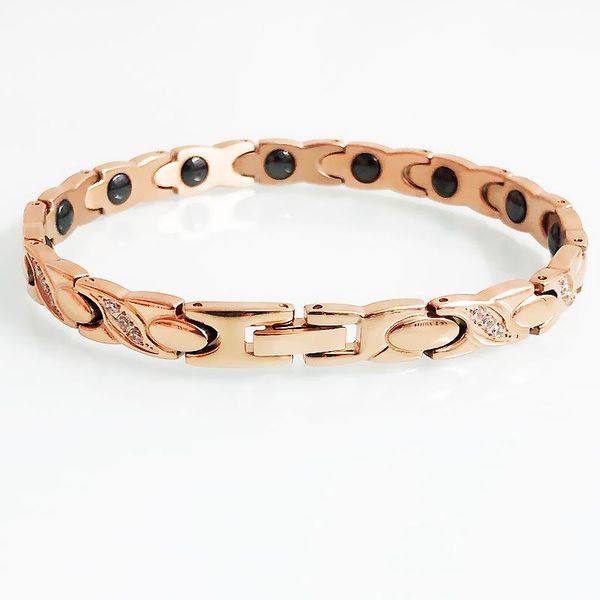 link, chain women's rose gold plated stainless steel cubic zirconia silver color hand bracelet health care germanium magnetic bangle je, Black
link, chain women's rose gold plated stainless steel cubic zirconia silver color hand bracelet health care germanium magnetic bangle je, Black