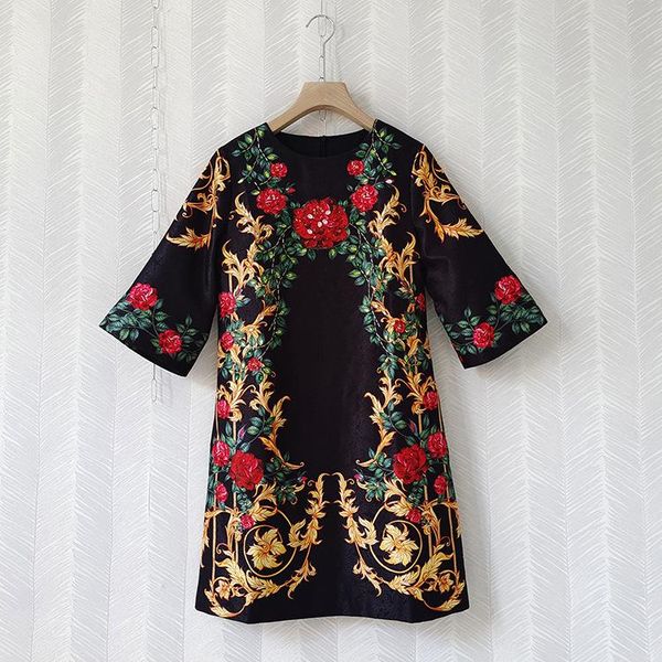 casual dresses autumn 2021 runways women's floral print jacquard three quarter sleeve dress beading vintage c953, Black;gray
casual dresses autumn 2021 runways women's floral print jacquard three quarter sleeve dress beading vintage c953, Black;gray