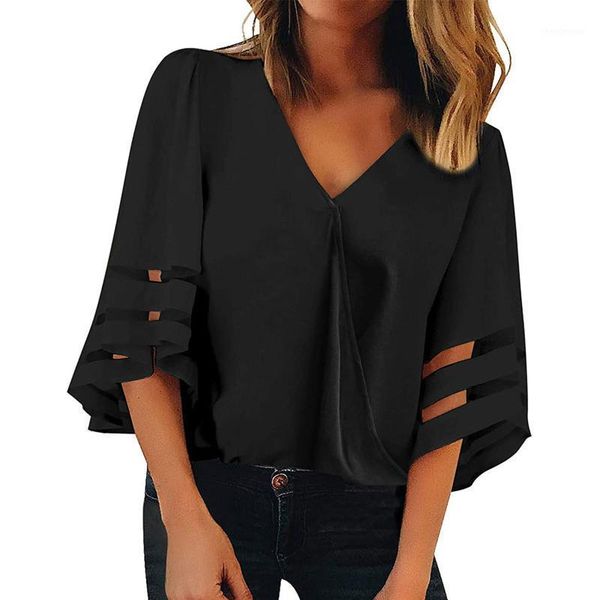 women's blouses & shirts fashion blouse with v-neck lace half flare sleeve casual solid hollow out hole blusa, White
women's blouses & shirts fashion blouse with v-neck lace half flare sleeve casual solid hollow out hole blusa, White