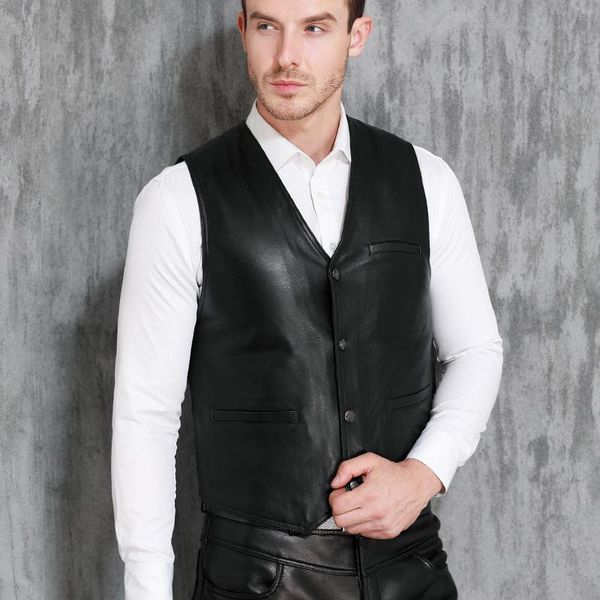 men's vests genuine leather vest men waistcoat motorcycle biker real sheepskin spring autumn winter two layers male slim sleeveless jac, Black;white
men's vests genuine leather vest men waistcoat motorcycle biker real sheepskin spring autumn winter two layers male slim sleeveless jac, Black;white