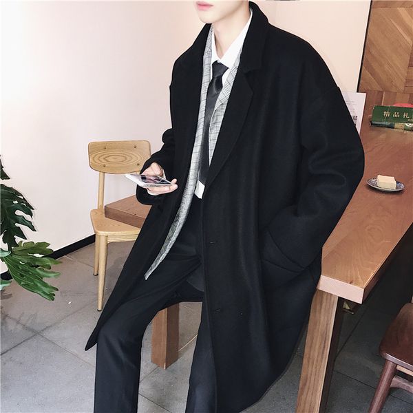 men's wool & blends winter woolen coat men fashion solid color casual british wind long streetwear wild loose jacket man overcoat 6aqw, Black
men's wool & blends winter woolen coat men fashion solid color casual british wind long streetwear wild loose jacket man overcoat 6aqw, Black