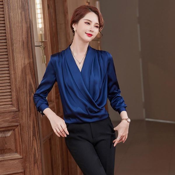 women's blouses & shirts fabric long sleeve spring fall elegant blue v-neck blouse formal ol styles women clothes, White
women's blouses & shirts fabric long sleeve spring fall elegant blue v-neck blouse formal ol styles women clothes, White