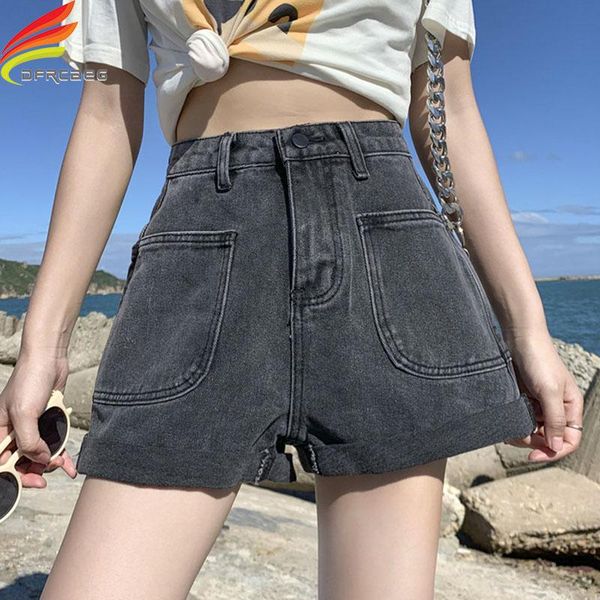 women's shorts double big pockets denim women spring summer 2021 high waist loose black jeans sorts for crimping short, White;black
women's shorts double big pockets denim women spring summer 2021 high waist loose black jeans sorts for crimping short, White;black