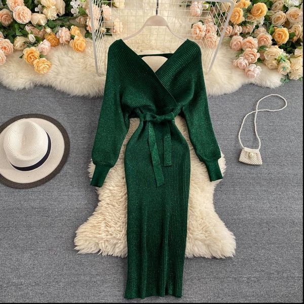 women dresses spring autumn v neck pullover sparkling vintage knitting dress sashes solid knee length sweater good quality, Black;gray
women dresses spring autumn v neck pullover sparkling vintage knitting dress sashes solid knee length sweater good quality, Black;gray