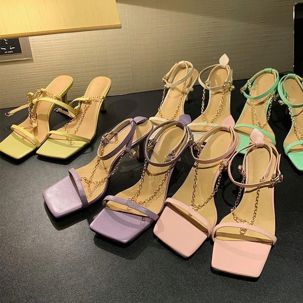 women shoes sandals 2021 summer female gladiator woman genuine leather chain ankle strap ladies party high heels size 40, Black
women shoes sandals 2021 summer female gladiator woman genuine leather chain ankle strap ladies party high heels size 40, Black