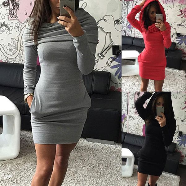 casual dresses autumn winter women dress with hat solid color long sleeve pocket keep warm 88, Black;gray 
casual dresses autumn winter women dress with hat solid color long sleeve pocket keep warm 88, Black;gray