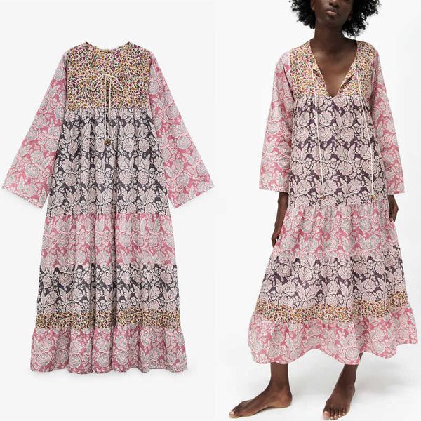 za patchwork flowers print long dresses women v neck pleated loose summer dress chic ruffle hem woman vintage party dress 210602, Black;gray
za patchwork flowers print long dresses women v neck pleated loose summer dress chic ruffle hem woman vintage party dress 210602, Black;gray