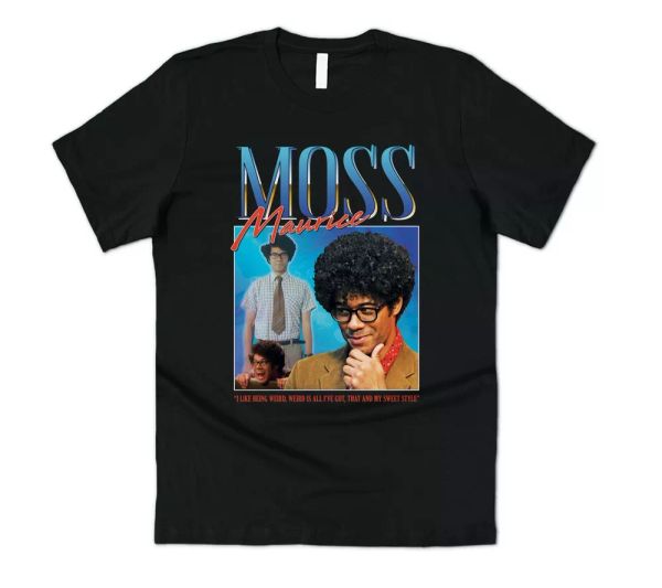 moss maurice homage t-shirt tee funny geek nerd roy jen tnetennba vintage retro, White;black
moss maurice homage t-shirt tee funny geek nerd roy jen tnetennba vintage retro, White;black