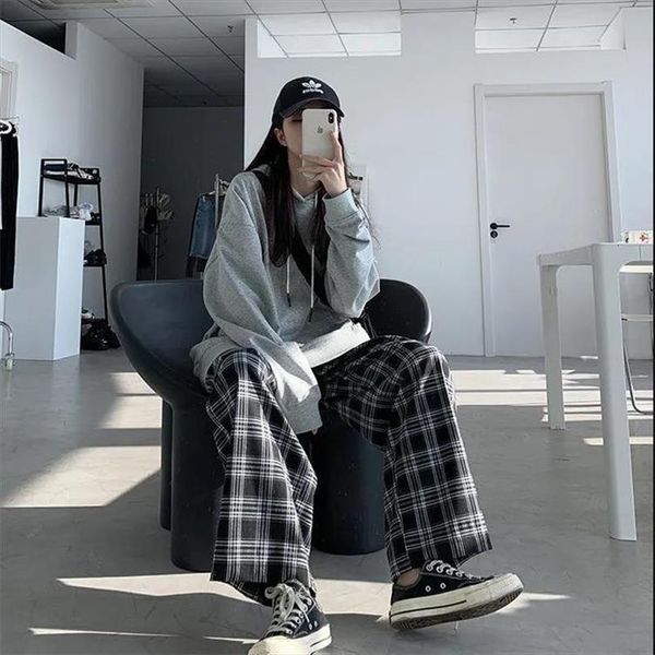 wide leg summer fall chic womens pants high waist all match teens streetwear ins trendy harajuku plaid trouser, Black;white
wide leg summer fall chic womens pants high waist all match teens streetwear ins trendy harajuku plaid trouser, Black;white