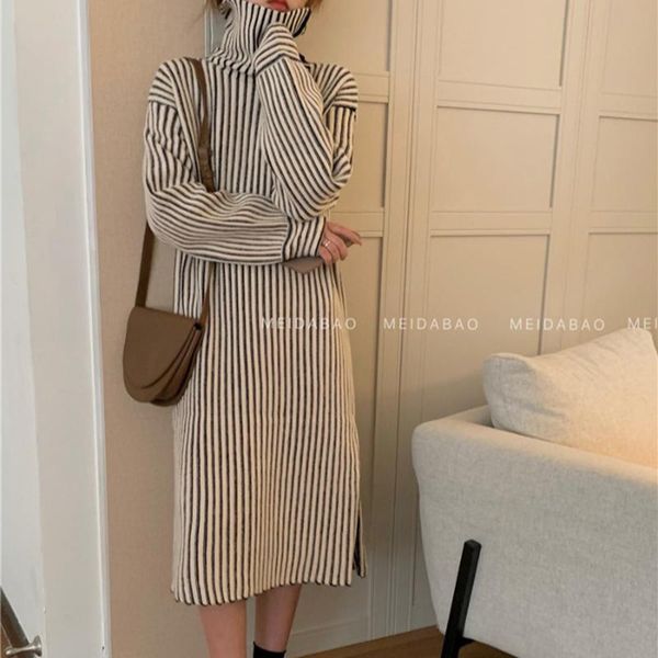 autumn winter over-the-knee bottoming dress female high-neck temperament retro mid-length striped knitted uk888 casual dresses, Black;gray
autumn winter over-the-knee bottoming dress female high-neck temperament retro mid-length striped knitted uk888 casual dresses, Black;gray