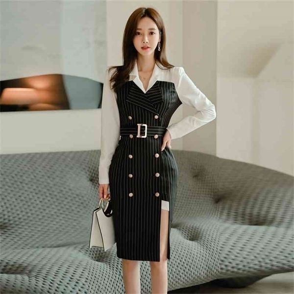 autumn product temperament suit collar striped color matching double breasted irregular slim dress 210416, Black;gray
autumn product temperament suit collar striped color matching double breasted irregular slim dress 210416, Black;gray