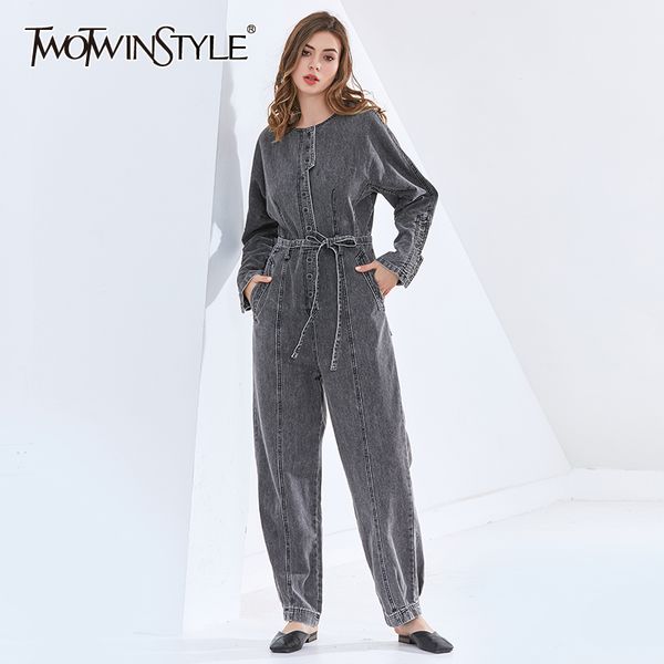 twotwinstyle denim minimalist jumpsuit for women o neck long sleeve high waist lace up bowknot casual jumpsuits female fashion 210517, Black;white
twotwinstyle denim minimalist jumpsuit for women o neck long sleeve high waist lace up bowknot casual jumpsuits female fashion 210517, Black;white