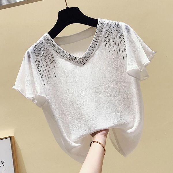 women's blouses & shirts shine sequined chiffon women blouse summer 2021 v-neck solid flare sleeved elegant lady pulls outwear, White
women's blouses & shirts shine sequined chiffon women blouse summer 2021 v-neck solid flare sleeved elegant lady pulls outwear, White